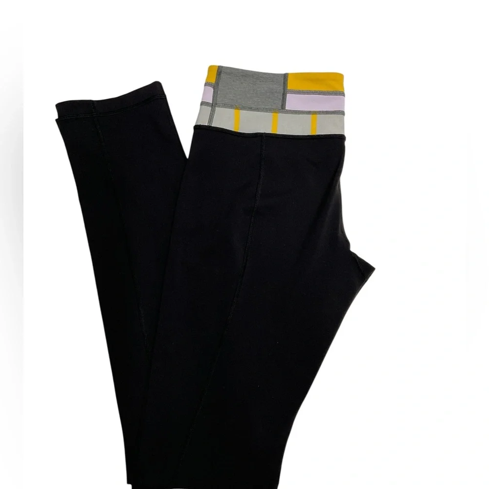 Lululemon Black‎ Yoga Leggings Size 8 Colorblock Waistband